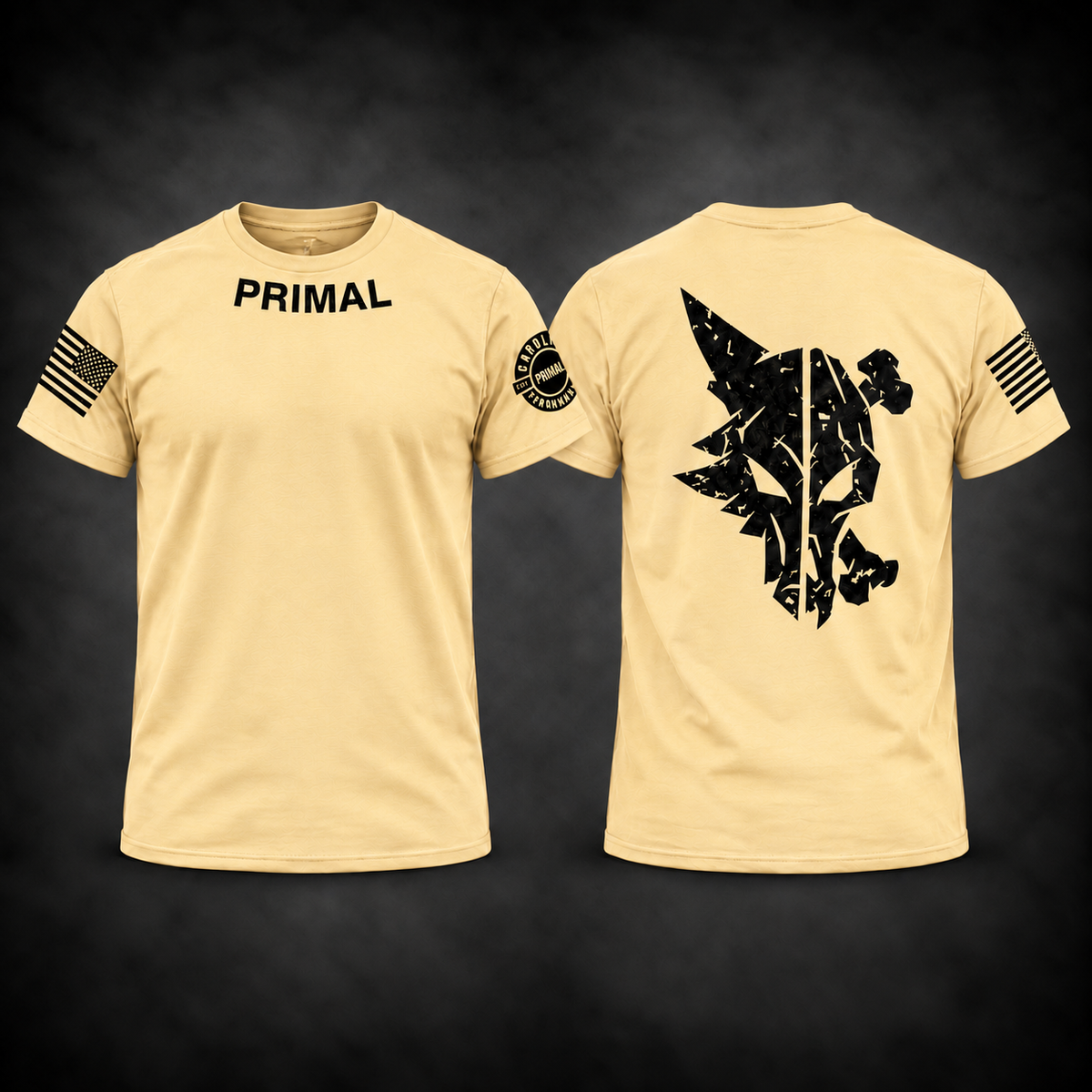 Primal Competition Tee in Banana Cream, front and back
