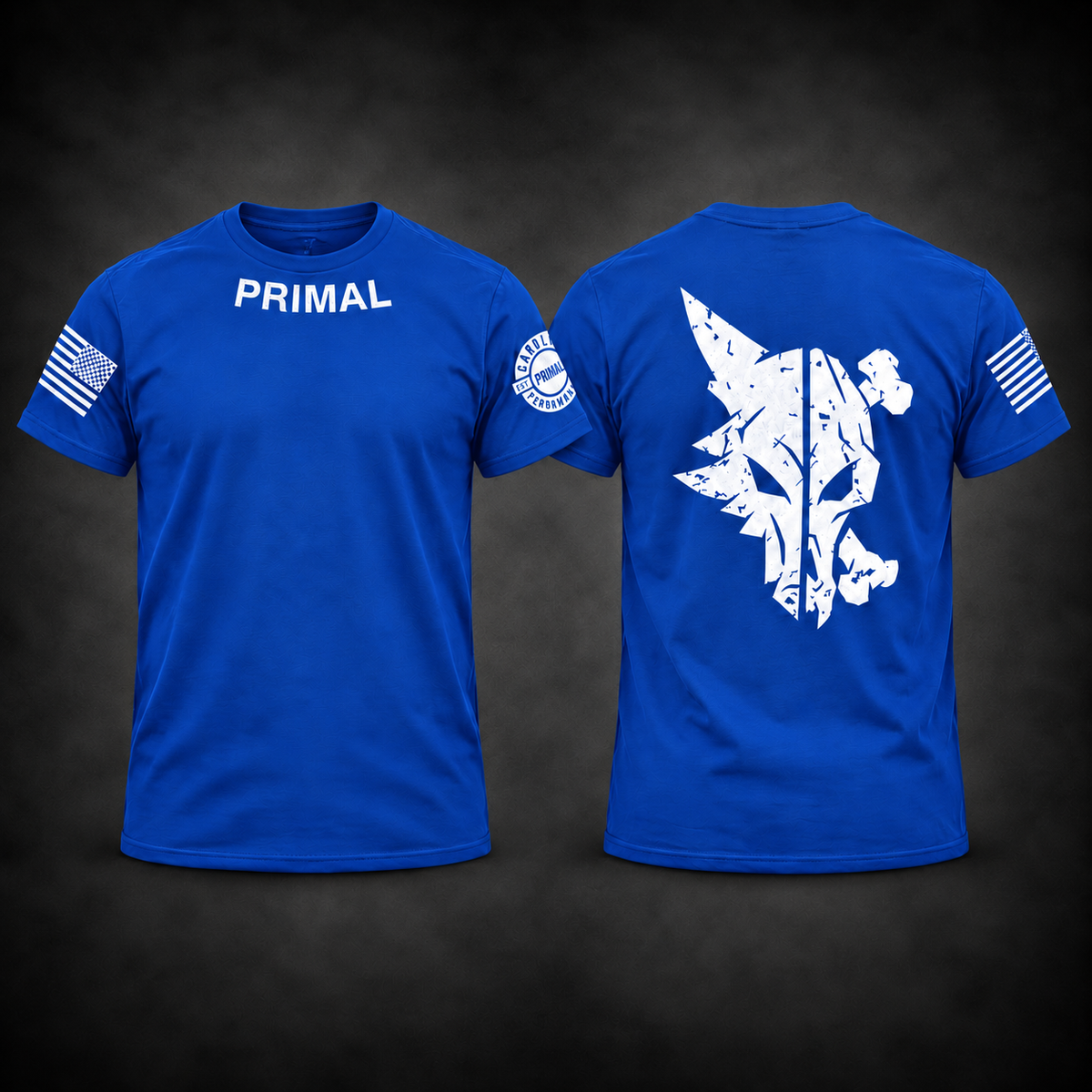 Primal competition T in Blue, front and back