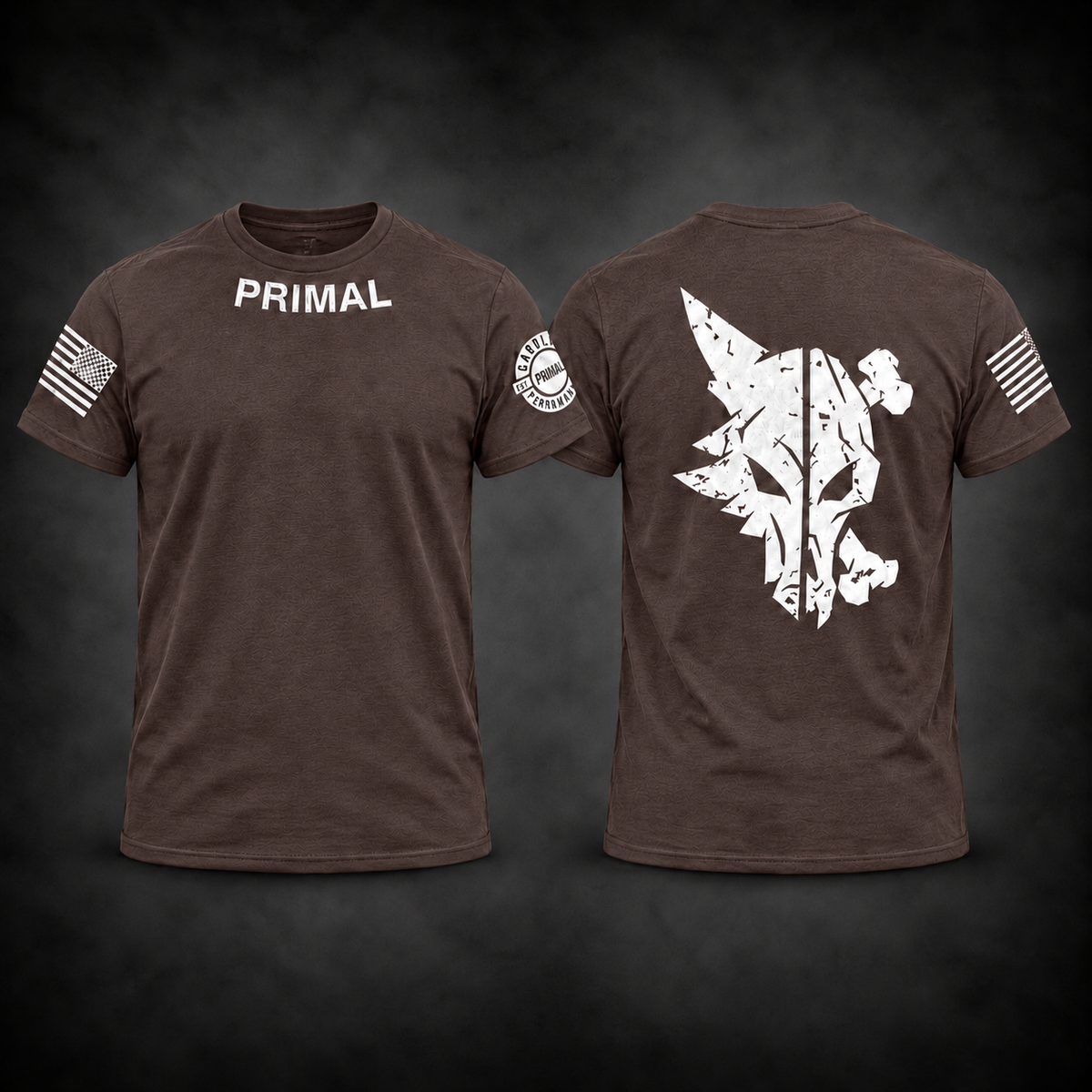 Primal Competition Tee in Espresso, front and back