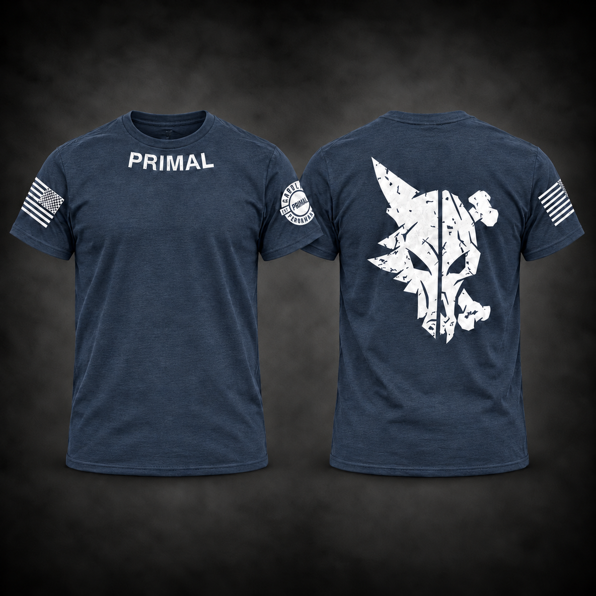 Primal Competition Tee in Midnight Navy, front and back