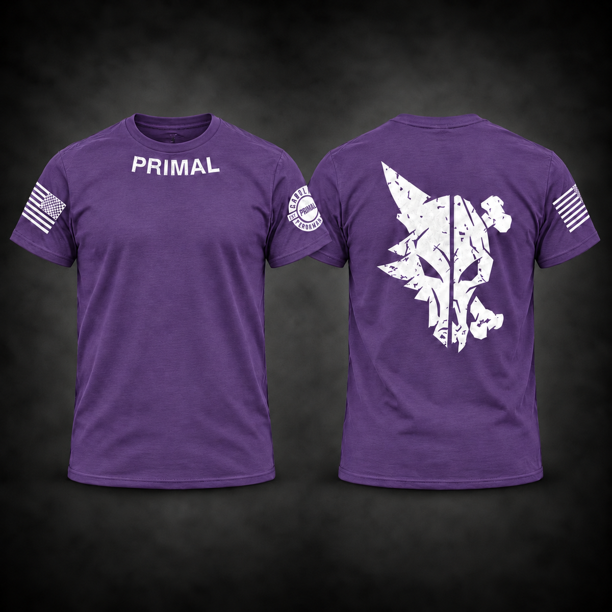 Primal Competition Tee in Purple Rush, front and back