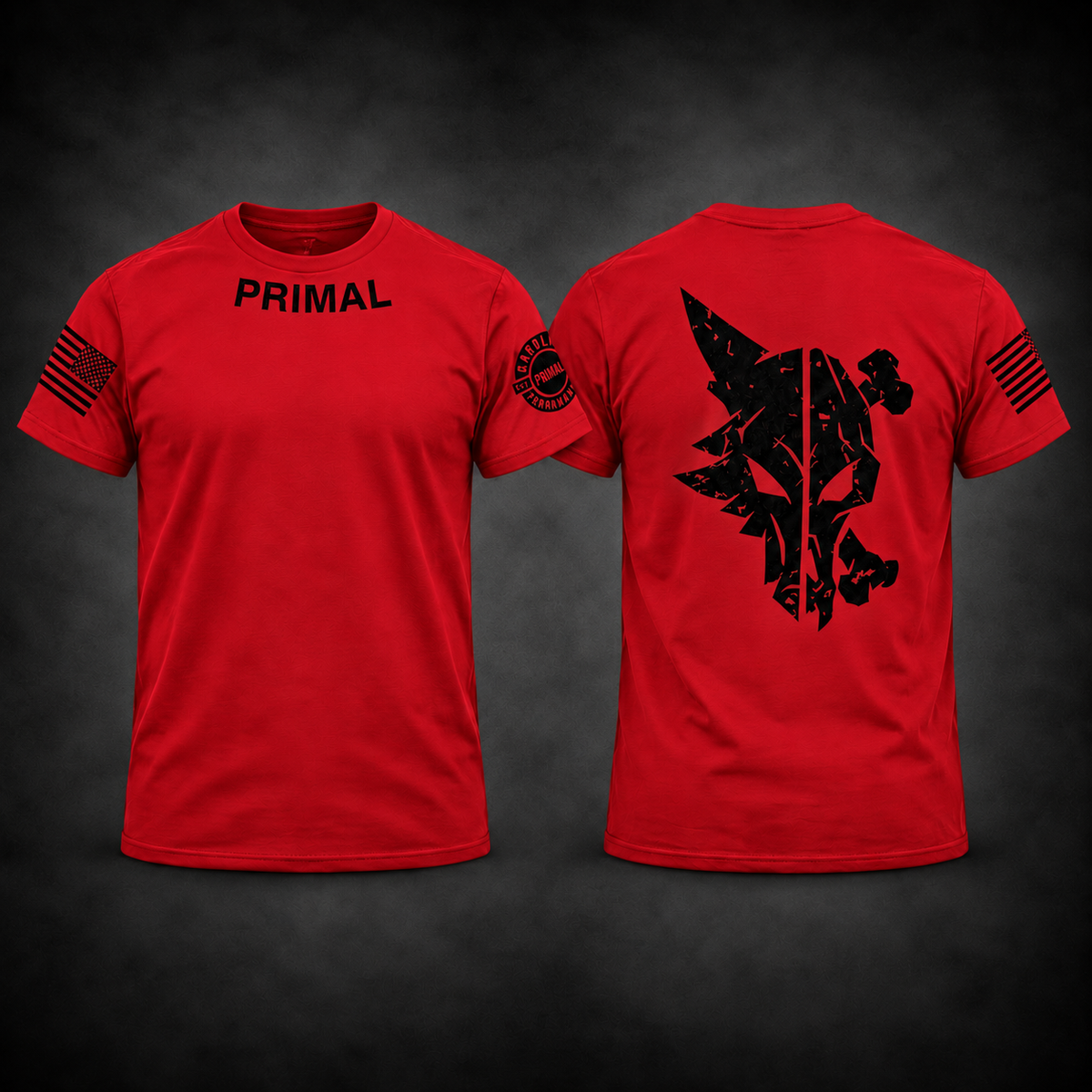 Primal competition T in Red, front and back