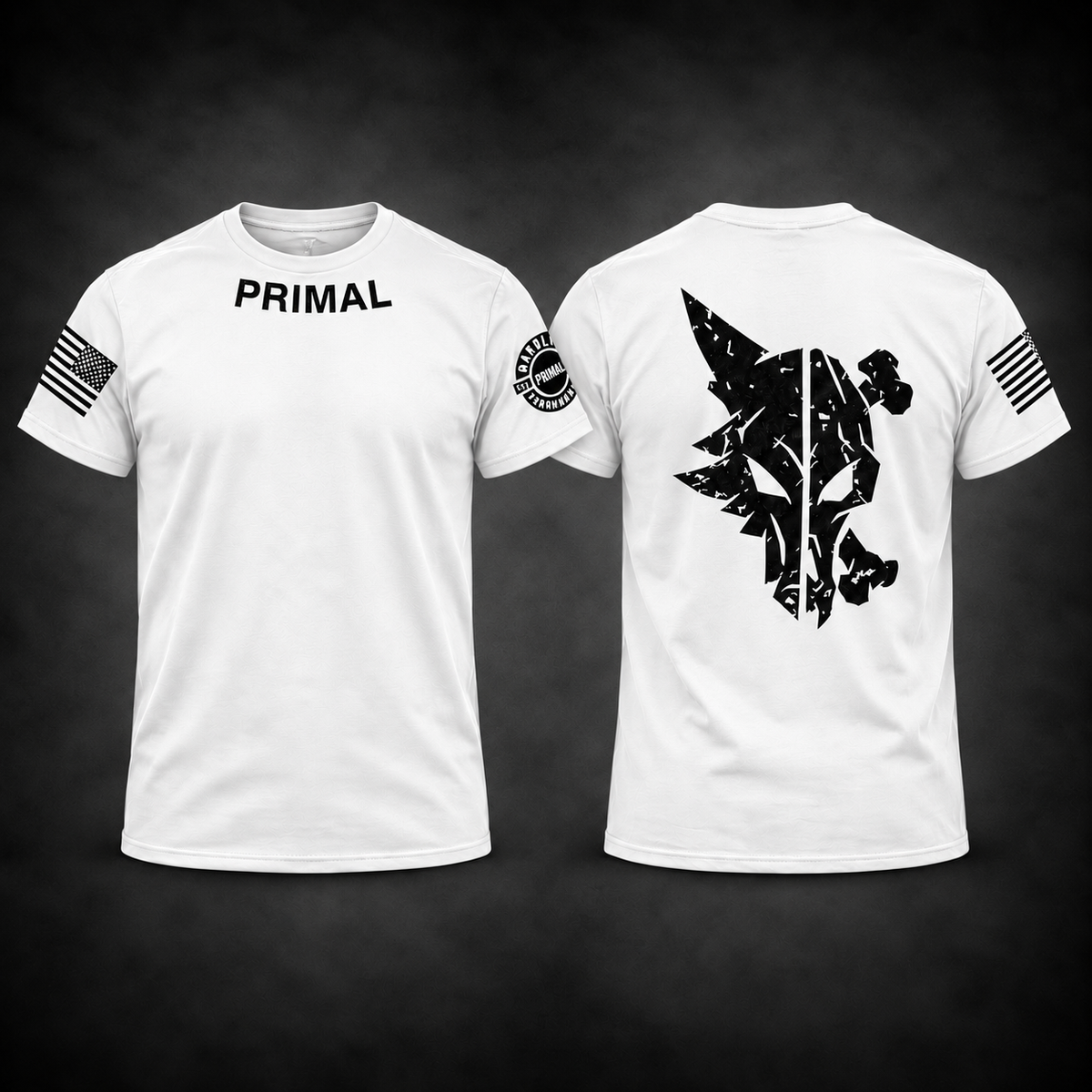 Primal competition T in White, front and back
